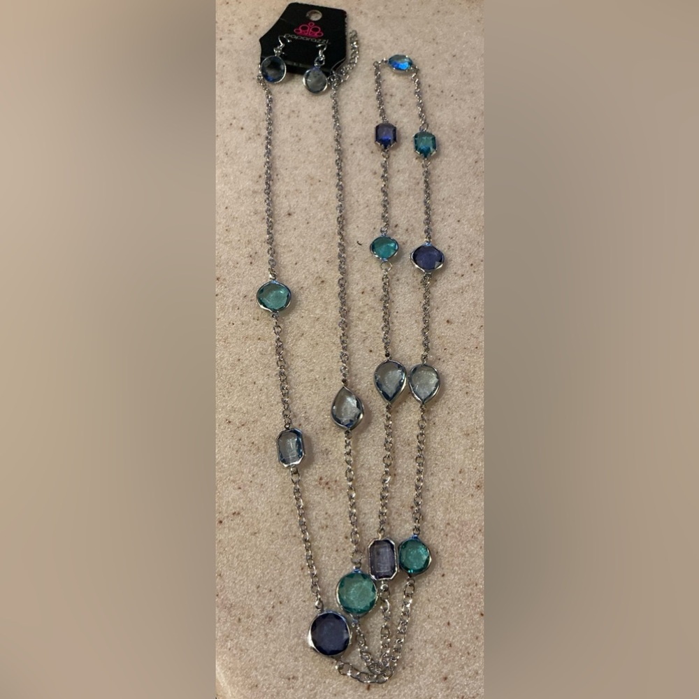 Paparazzi Silver Necklace with Blue and Green Accents